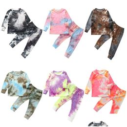 Pyjamas Autumn Toddler Baby Boys Ribbed Knitted Tie Dye Pyjamas Sets Long Sleeve T-Shirtaddpants Trousers Girls Clothing Sleepwear Pyj Dhjki