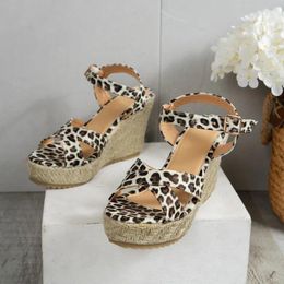 Sandals High Heel Casual Classics Buckle Strap Shallow 2024 Fashion Ladies Shoes Leopard Back Wedges Women's