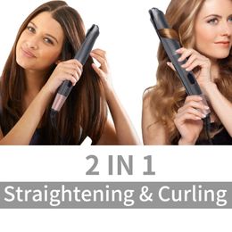 2 in 1 Pro Gold Flat Iron Twist Hair Curler Straightener Irons AntiFrizz For Straightening Curling Styling Tool 240104