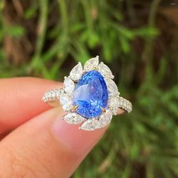 Cluster Rings HJY2024 Blue Sapphire Ring 3.35ct Real 18K Gold Natural Cornflower Gemstones Diamonds Stone Female