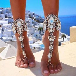 Boho Crystal Anklet Australia Beach Vacation Ankle Bracelet Sandals Sexy Leg Chain Female Statement Asteria Lyra Foot Jewelry 240104