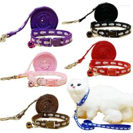 Dog Collars Cute Pet Collar Adjustable Fishbone Colourful Bell Cat Traction Rope Set For Puppy Small Supplies