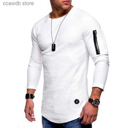 Men's T-Shirts 2022 New Tshirt Men's Spring Autumn T Shirt Men Long Sleeved Cotton Causal Bodybuilding Folding O Neck Tshirt Tops Tees Men T240105