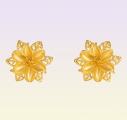 Stud 24K Gold Colour Stud Earrings for Women Fine Jewellery Vintage Hollow Flower Earring for Wedding Gift Gold Colour Jewellery sh3137374