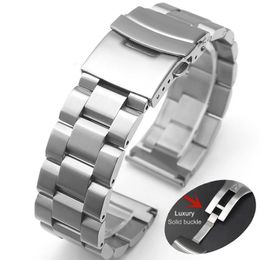 18mm 20mm 22mm 24mm Solid Buckle Metal Strap Stainless Steel Bracelet for Watch 3 Band Luxury Wristband 240104