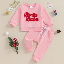Clothing Sets FOCUSNORM 0-3Y Infant Baby Girls Christmas Clothes 2pcs Long Sleeve Letter Embroidery Sweatshirt Drawstring Pants