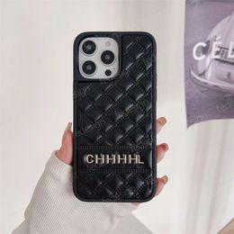 Luxury Premium Leather PU Phone Case For Women Girls Apple 15 Promax Rhombus Cellphone Cases 14 Pro 13 12 11 Gold Letter Embossed Soft Cover