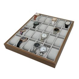 24 Slots Walnut Grain Wood Watch Storage Display Box Wristwatch Organiser Display Tray Watches Holder with Pillows Gift Cases 240104