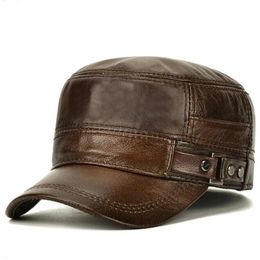 Caps Men's Military Hats Quality Cowhide Genuine Leather Hat Men Autumn Winter New Thermal Adjustable Size Brands Baseball Caps