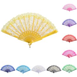 10 Colours Lace Spanish Fabric Silk Folding Hand Held Dance Fans Flower Party Wedding Prom Dancing Summer Fan Accessories 100pcs/lot 12 LL