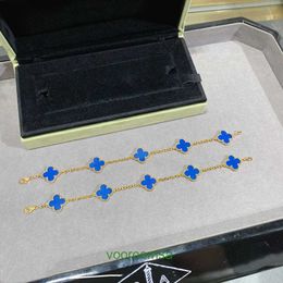 High quality Edition Bracelet Light Luxury Van Fanjia Clover Natural Grade Five Flower Blue Womens Thick Plating 18K Gold Diamond With Box Jun
