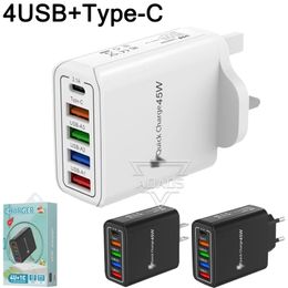 4USB+1PD Multi port wall adapters phone laptop charger EU US UK mobile phone chargers portable chargers