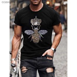 Men's T-Shirts Mens Quality Fashion T-Shirts Summer Casual Street Short Sleeve Honeybee Hot Drill Men Clothes Tee Tops O-Neck Rhinestone Tshirt T240105