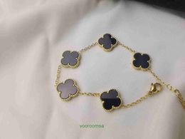 High quality Edition Bracelet Light Luxury Van Four leaf clover five flower bracelet 18K real gold electroplated titanium steel non fading With Box Jun