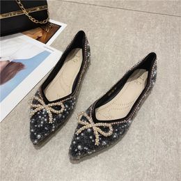 Spring Autumn Women Boat Shoes Fashion Pointed Toe Flats Single Shoes Slip On Women's Flat Bow-knot Wedding Shoes Loafers 240104