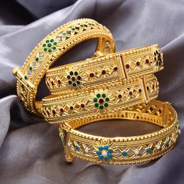 Luxury 18K Gold Plated Bracelets Copper Party Women Flower Exquisite Bangle Wedding Jewellery 240104