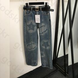 Straight Leg Denim Pants Women Leather Belt Jeans Designer High Waisted Denim Pants Wide Leg Denim Trousers