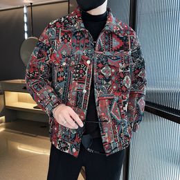 Brand Clothing Men Spring High Quality Printed Casual Denim Jackets/Male Jacquard Denim Jackets Man Slim Fit Coats 240105