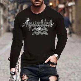 Men's T-Shirts Men's Fashion T-Shirts Street Long Sleeve Hot Drill Men Clothes Tee New Tops O-Neck Y2K Constellation Rhinestone Design Tshirt T240105