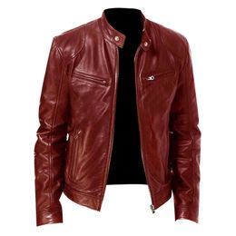 Men Leather Jacket Stand Collar Slim Pu Leather Jackets Spring Autumn Men''s Motorcycle Causal Long-sleeved Coat 240104