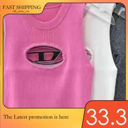 Women's T-shirt Designer Deisel Women Spicy Girl Metal Hollow Knitted Sleeveless Tank Top 2023 Spring New Sexy Short Small Female Disel Yh6 649