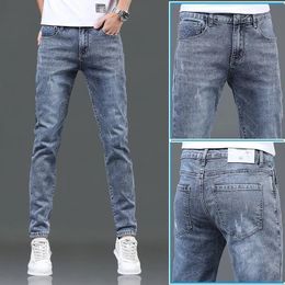 Spring Autumn Slim Blue Jeans Cowboy Wash Korean Style Teenagers Luxury Hip Hop Stylish Denim Fashion Skinny Trousers 240104