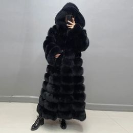 Winter Women Real Fox Fur Coat Thick Warm Full Sleeves Hooded High Quality Natural Fur Fashion Overcoat Customizable Size 240105