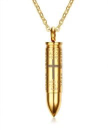 Bullet Pendant for Men Engraved Lord Bible Prayer Necklace Stainless Steel Male Jewelry Cremation Ashes Urn Bijoux278o72668989364677