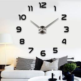 Silver pointer new wall clock clocks reloj de pared watch 3d diy Acrylic mirror Stickers Quartz Modern Home Decoration T20060204M