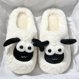 Slippers Women Lovely Cartoon Lamb Winter Plush Indoor Warm Cotton Shoes Floor Anti Slip Home Soft Bottom Slipper