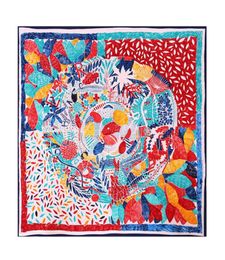 POBING 100 Twill Scarf Women Fashion Foulard Neckerchief Multicolor Leaf Print Scarves Large Square Neck Wrap New Beach Towel 1305977900
