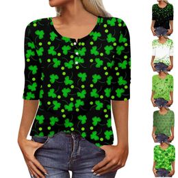 Women's T Shirts Fashion Casual Long 3/4 Sleeve Flower Buttons Print U-Neck Pullover Top Women Blouse 2024 Shirt For Y2k