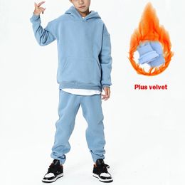 Plus Thick Velve Children's Clothing Warm Sports Tracksuit Fleece Hoodies Pullover Sweatshirt Pants Winter Kids Girls Boys Sets 240103