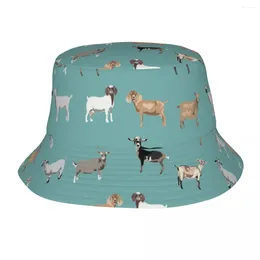Berets Goat Blue Bucket Hat Summer Beach Vacation Getaway Headwear Animal Fishing Caps For Outdoor Women Session Lightweight
