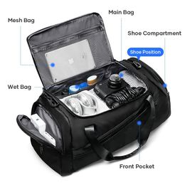 Sports Gym Bag Travel Duffel Bag with Wet Pocket Shoes Compartment for Men Women Waterproof Large Weekender Overnight Backpack 240104