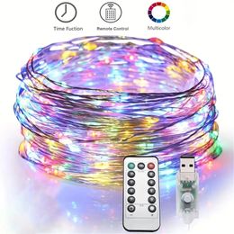 1Set Of USB Operated LED Twinkle String Lights With Remote Control, Silvery Wire Fairy Garland For Christmas Wedding Party Home Decorative 50 Led light.