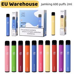 EU Stock Jam King Vape Pen Kits Puffs 600 2ml E-juice 10 Flavours Disposable Cigarette China Vapes 550mAh Battery 20mg Nic Mesh Coil