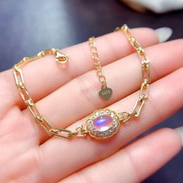 925 Silver Moonstone Bracelet 5mmx7mm 0.7ct Natural Moonstone Silver Bracelet Keep Shining Gem Jewellery with 18K Gold Plating