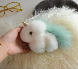 Unicorn Design Real Rex Rabbit Fur Keychain Fashion Pink Blue Bag y Cute Keychains Backpack Crafts Handbag Keyrings1222245