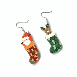 Dangle Earrings 2024 Christmas Stocking For Women Cartoon Cute Santa Give Gift Elk A/B Hanging Party Accessories