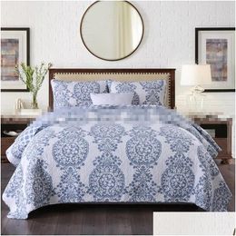 Bedding Sets 3Pcs Bohemian Style Floralwork Quilt 100%Cotton Bedspread Fl Queen King Size Printing Bed Er Al Drop Delivery Home Gard Dhewo