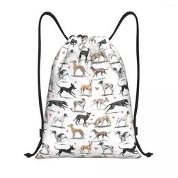 Shopping Bags Kawaii Greyhounds Pattern Drawstring Bag Women Foldable Gym Sports Sackpack Lurcher Whippet Sighthound Dog Backpacks