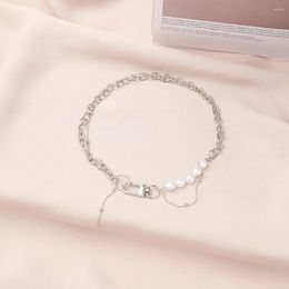 Chains Y2K Pearl Words Necklace Song Te Splice Metal Imitation Clavicle Chain 2024 Trendy Women Jewellery Gift