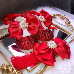 Dollbling Girls Baby Shoes born Gift Happy Years Baptism Shoes Red Shoes Handmade Mommy Daughter Outfit Bling Botties 240105