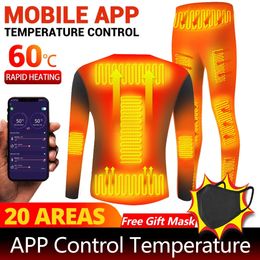 Winter Heated Underwear Suit Smart Phone APP Control Temperature USB Battery Powered Fleece Thermal Motorcycle Jacket Men Women 240104