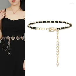 Belts Women Fashion Belt Waist Gold Silver Narrow Metal Chain Chunky Fringes Crystal Pearl Cinturones Para Mujer