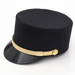 Caps Hat Women Men Military Caps Anime Cosplay Top Hat Flat Female Autumn Hotel Waiter Hat Captain Caps for Stage Performance