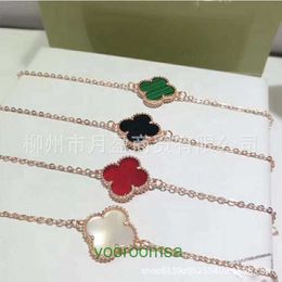Designer jewelry Van Fanjia Clover 15mm Single Flower Bracelet 100 925 Pure Silver Girl Light Luxury Rose Gold Red Agate Fritill With Box