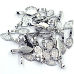 Components 200Pcs Silver Tone Leaf Metal Glue on Bail Tags Pendants Base Jewelry DIY Findings 26x8mm