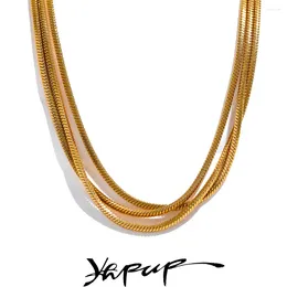 Pendant Necklaces Yhpup Waterproof Stainless Steel Layered Adjustable Overlay Long Chain Necklace 18K Gold Plated Metal Trendy Fashion